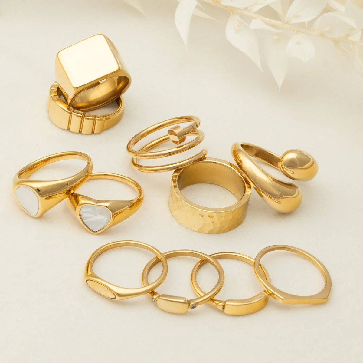 18K Gold PVD Stainless Steel Dainty Flat Blank Stack Ring - WJW