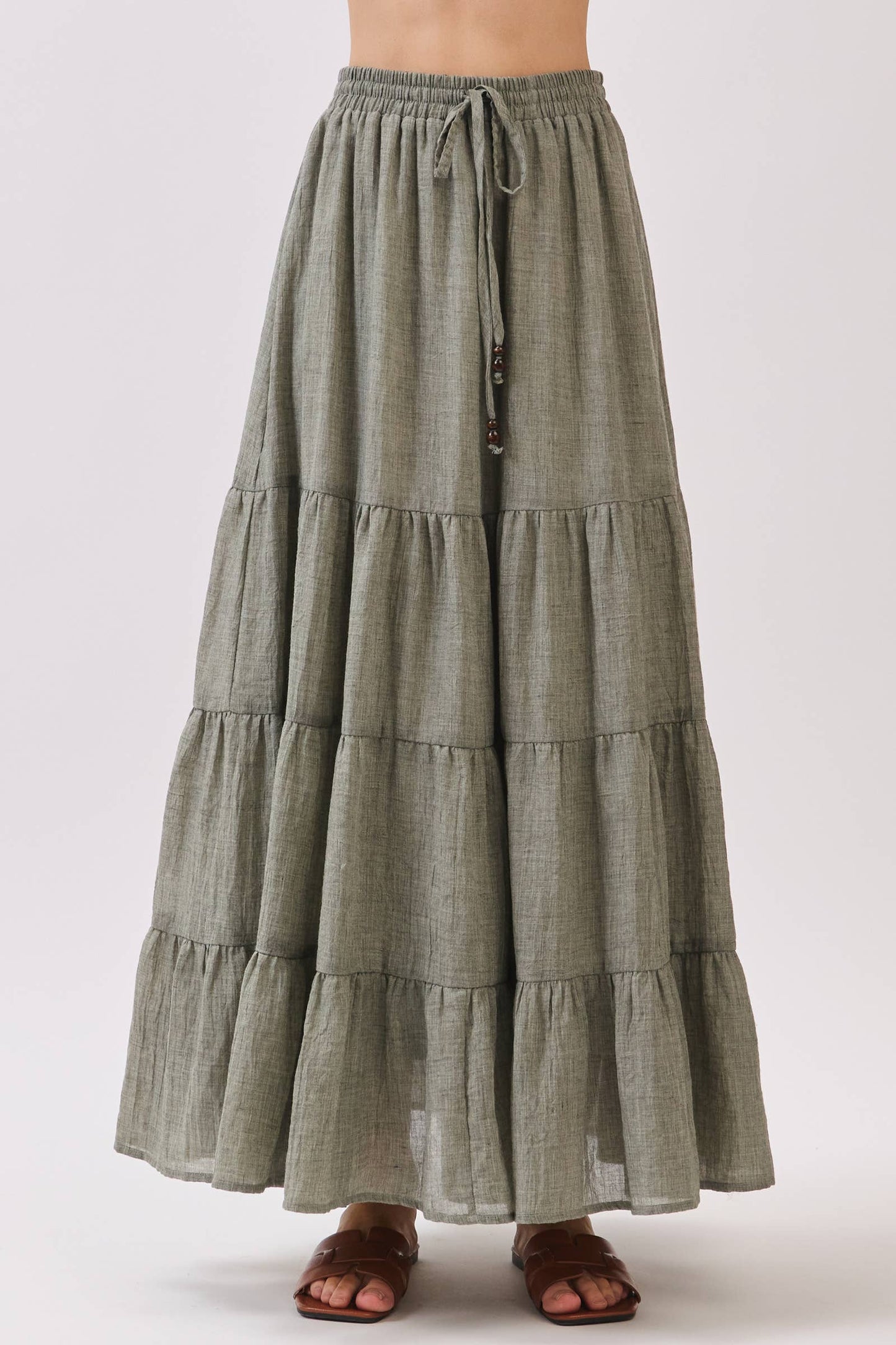 Tiered Coconut Tie Detail Maxi Skirt - Final Touch