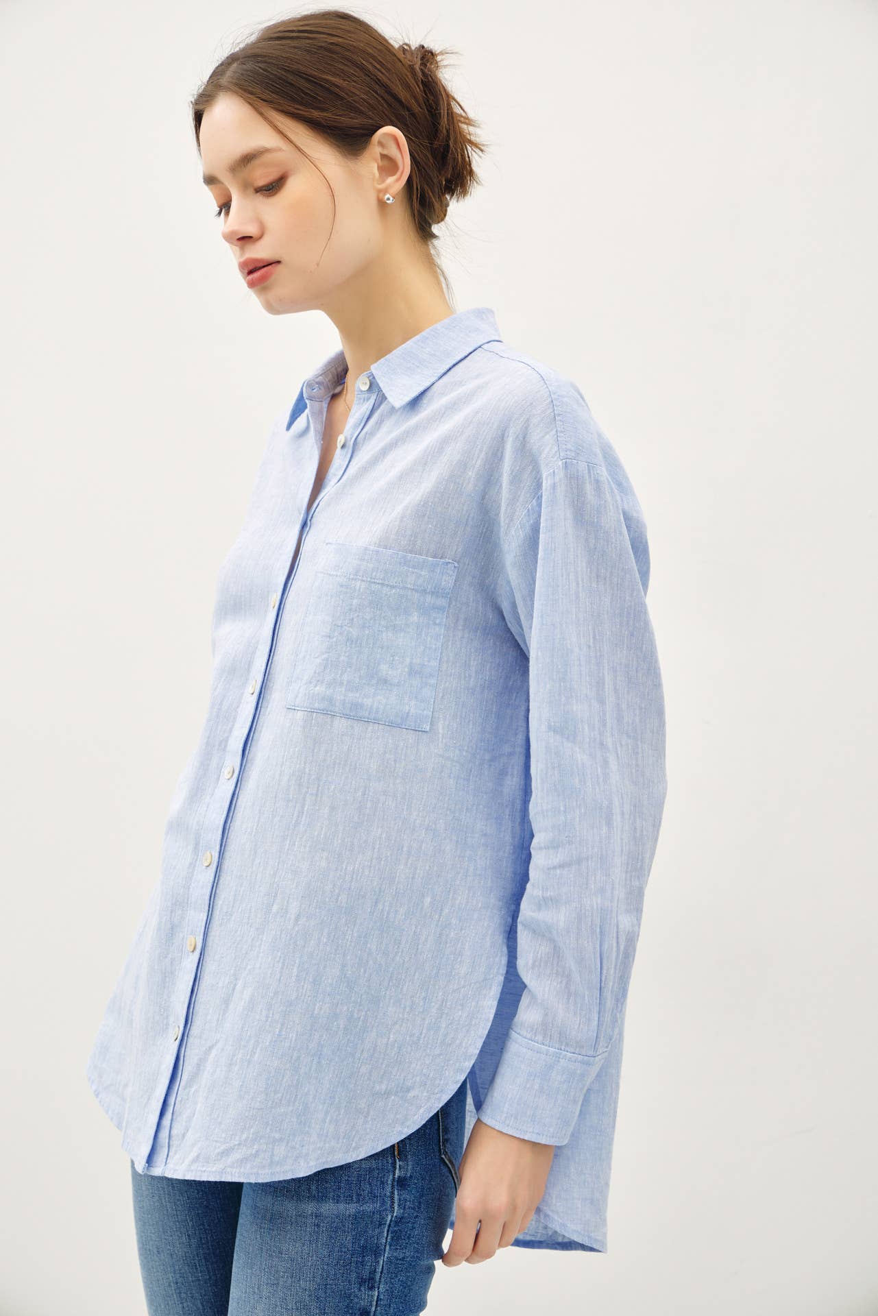 Be Cool - COTTON LINEN BLEND LONG SLEEVE BUTTON UP SHIRT