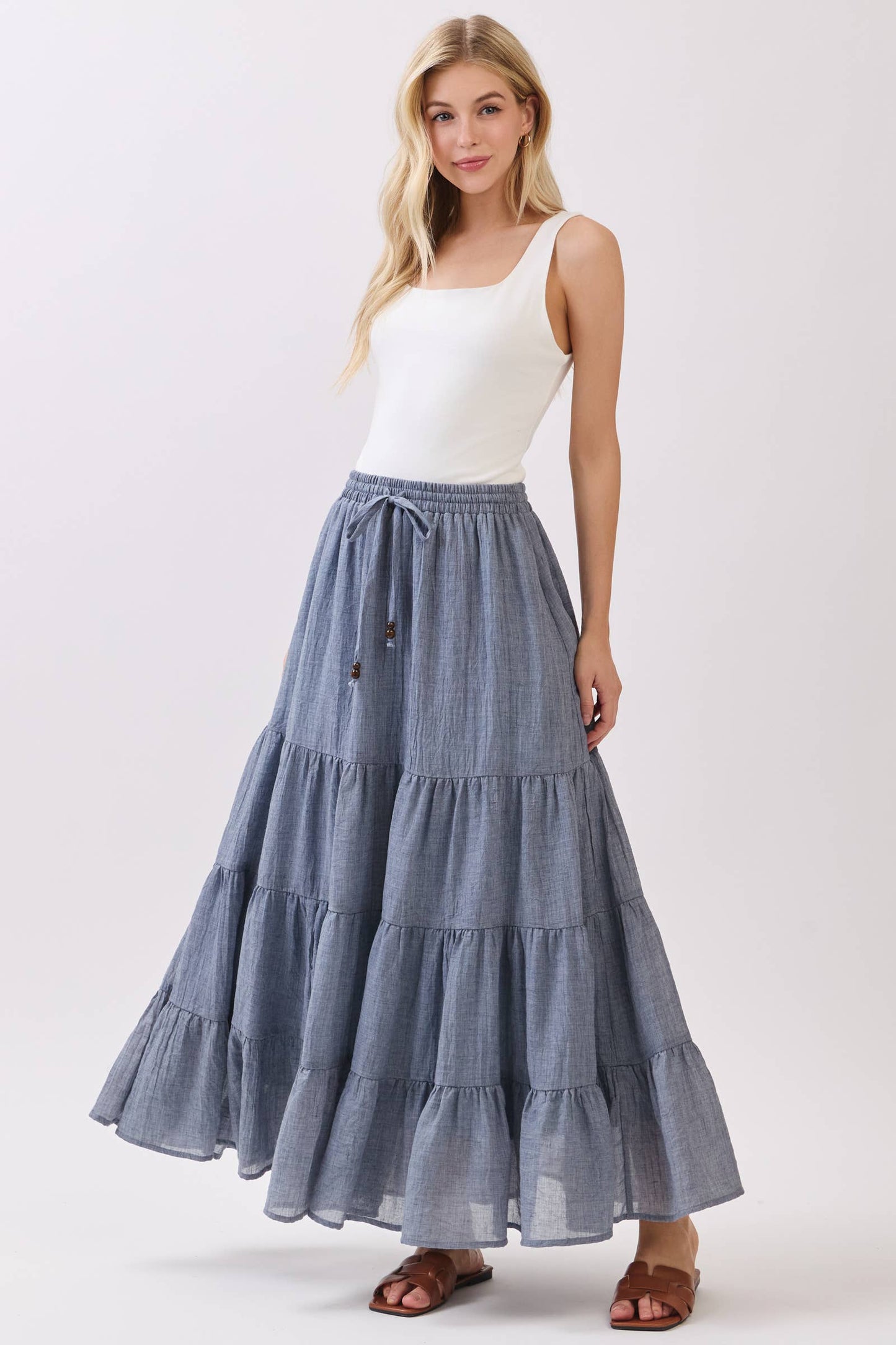 Tiered Coconut Tie Detail Maxi Skirt - Final Touch