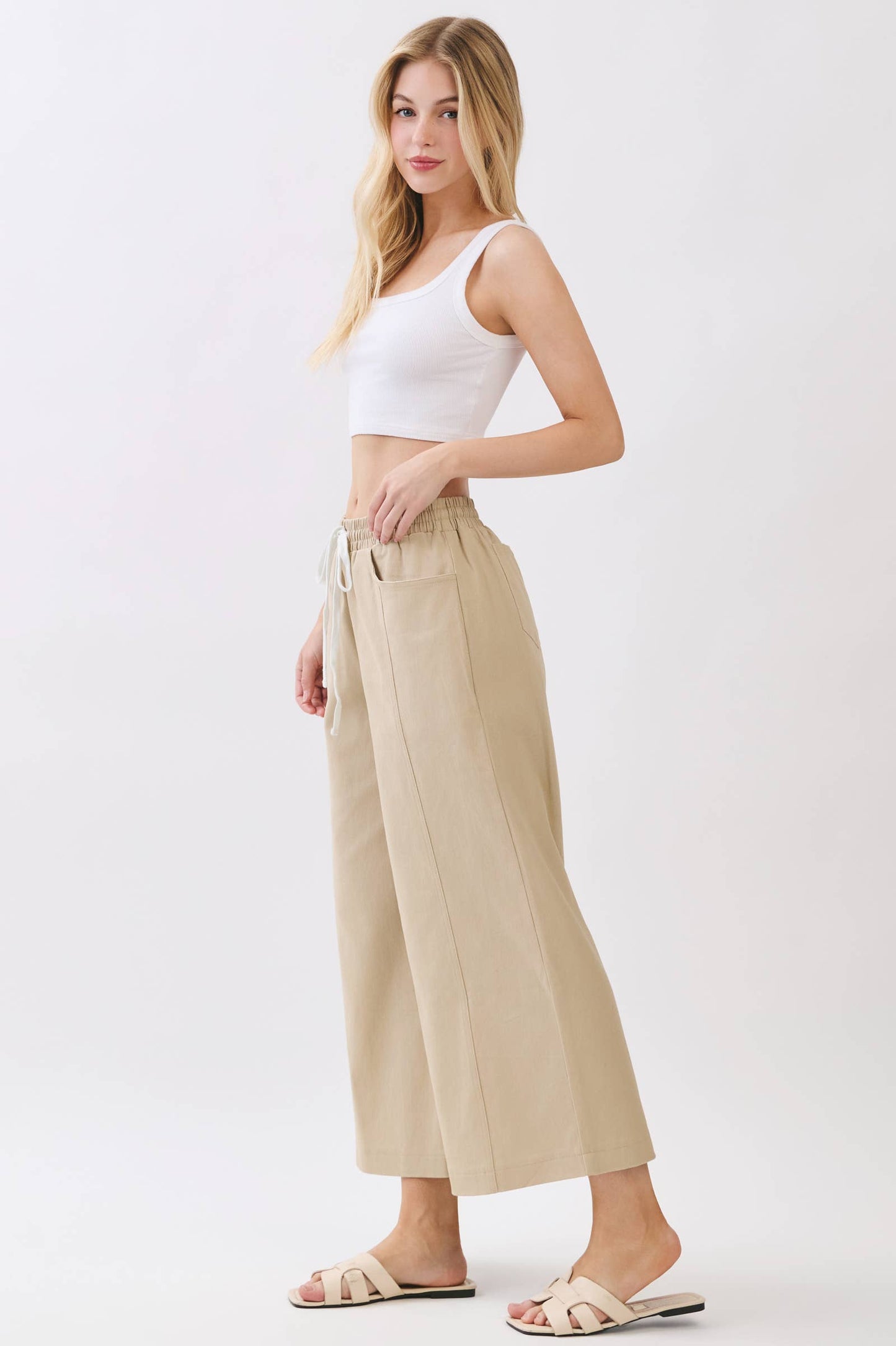COTTON SPAN WIDE LEG PANTS - Final Touch
