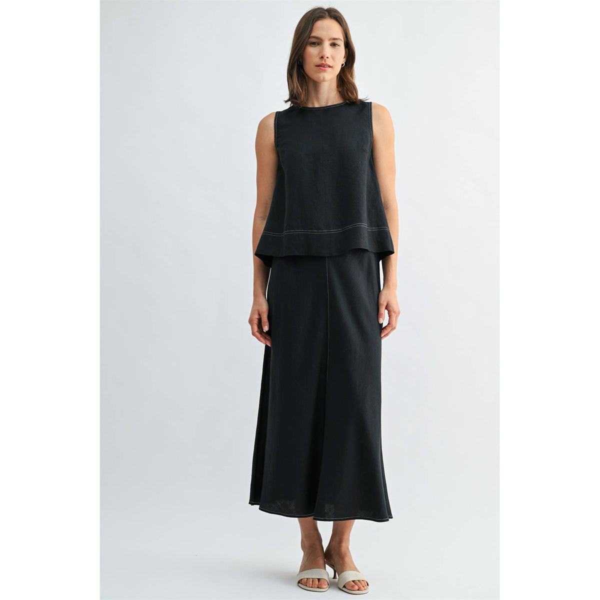 FUN2FUN - LINEN PLEATED BACK SLEEVELESS TOP