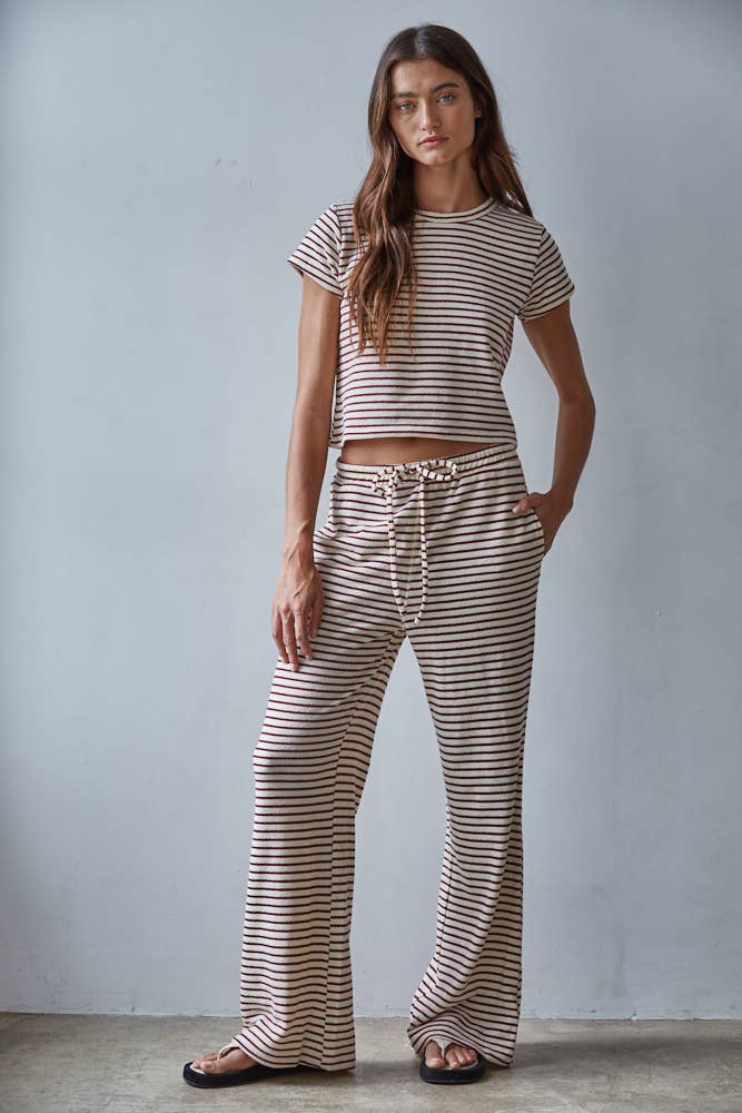 Knit Polyester Cotton Striped Short Sleeve Top - By Together