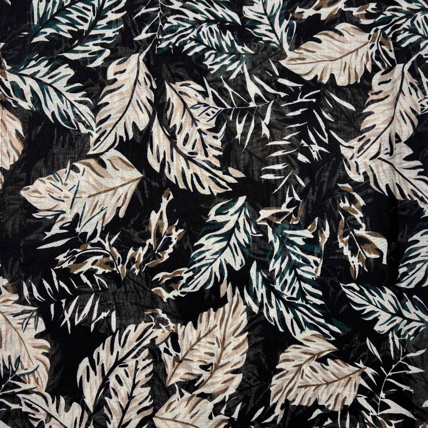 London Scarves - Leaves print on lightweight scarf with fringes