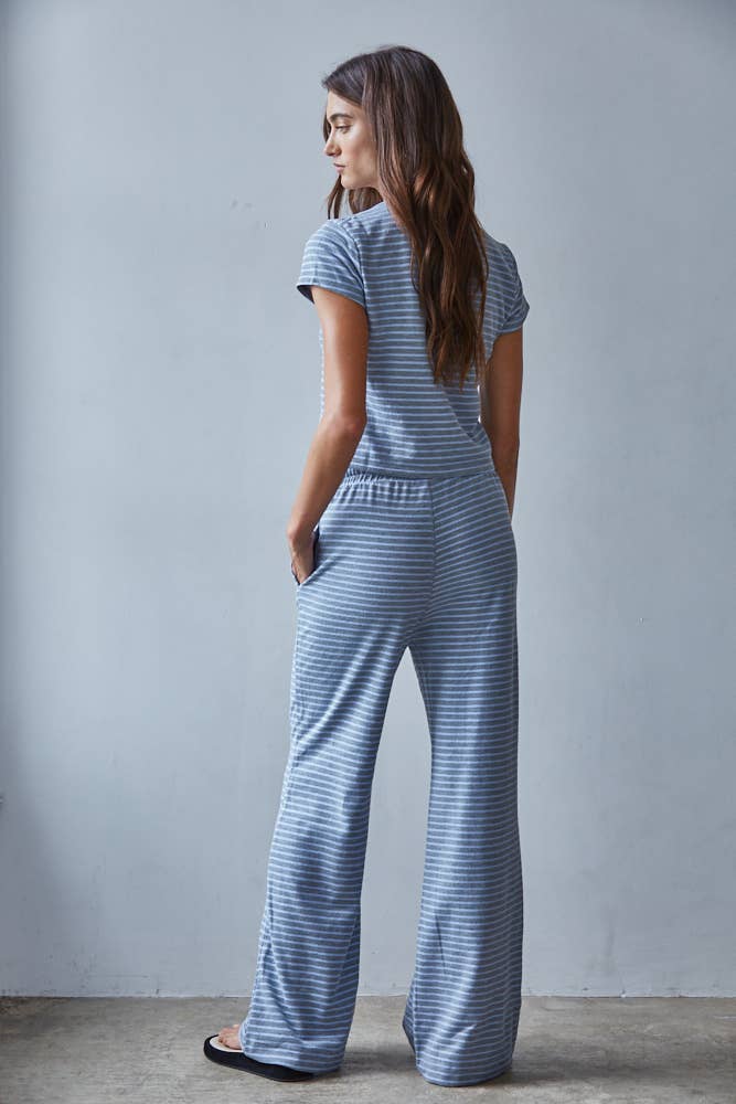 Knit Polyester Cotton Striped Short Sleeve Top - By Together