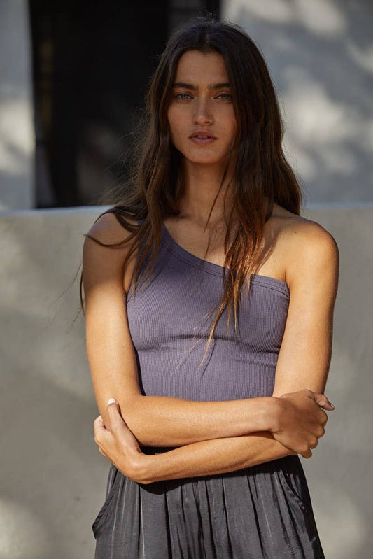 By Together - S1093N | High Quality Seamless One Shoulder Ribbed Top