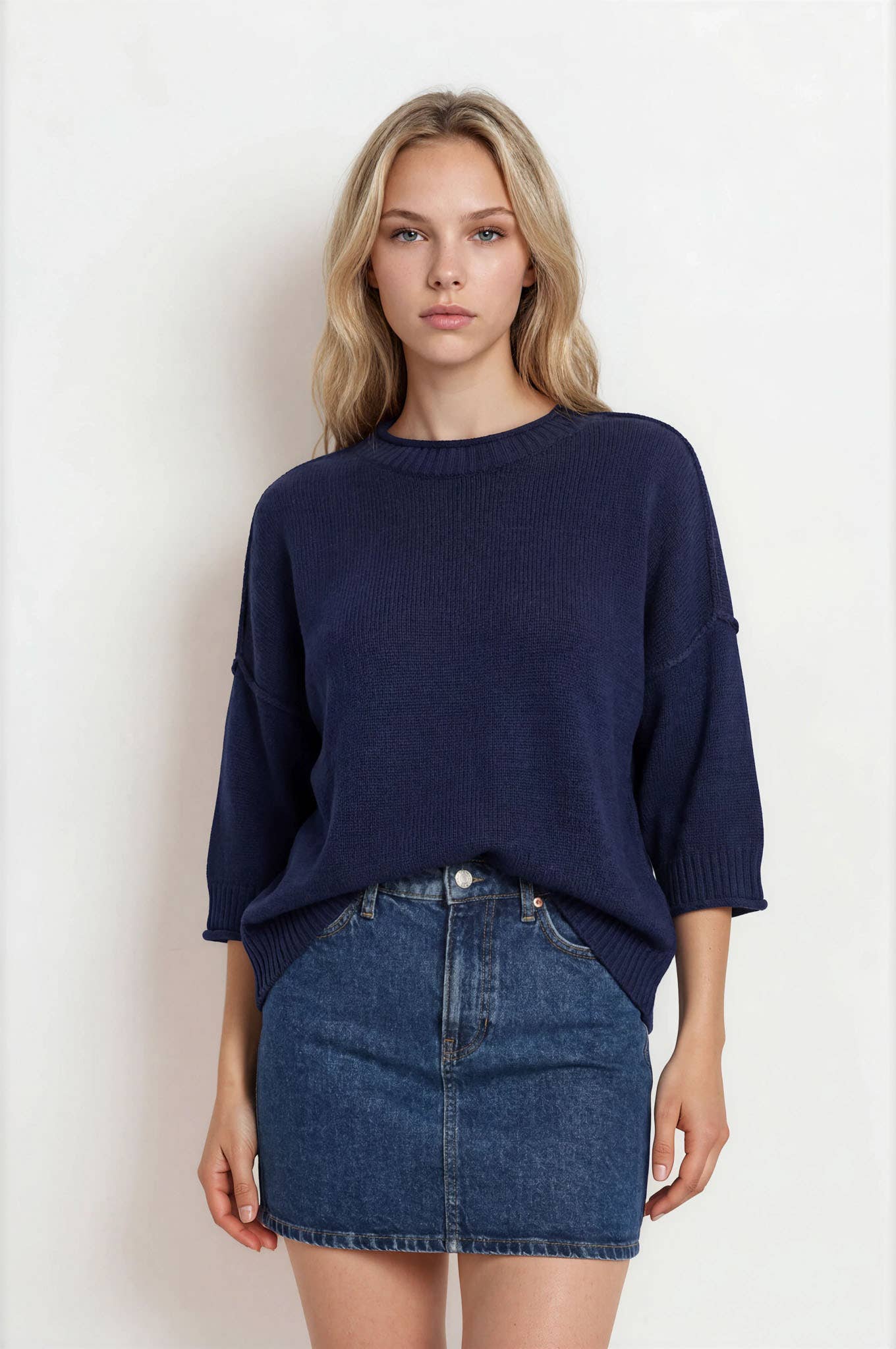 EXPOSED SEAM DROP SHOULDER SHORT SLEEVE PULLOVER - Blu Pepper