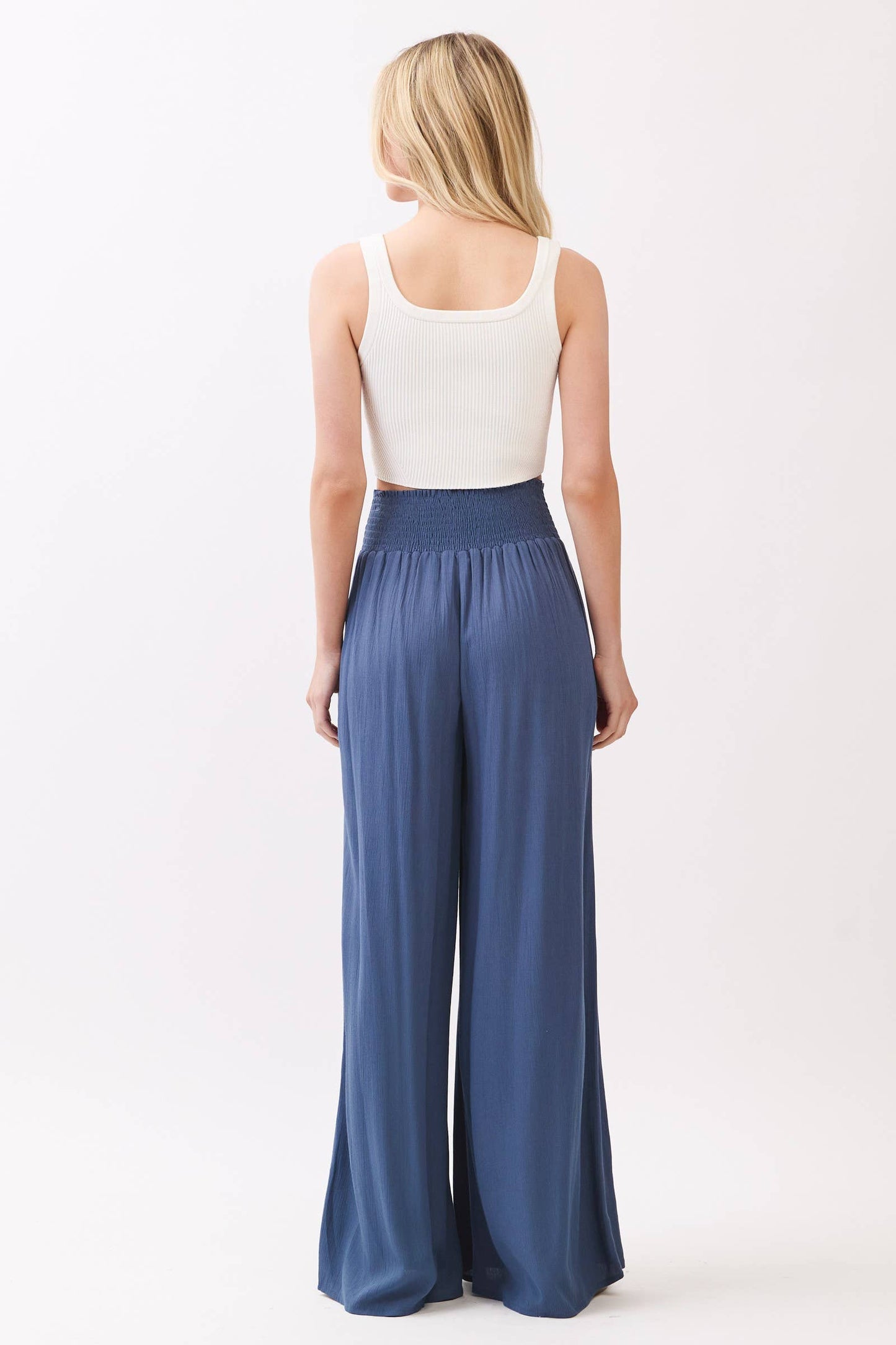 WIDE SMOCK WAIST WIDE LEG PANTS - VNP70263D