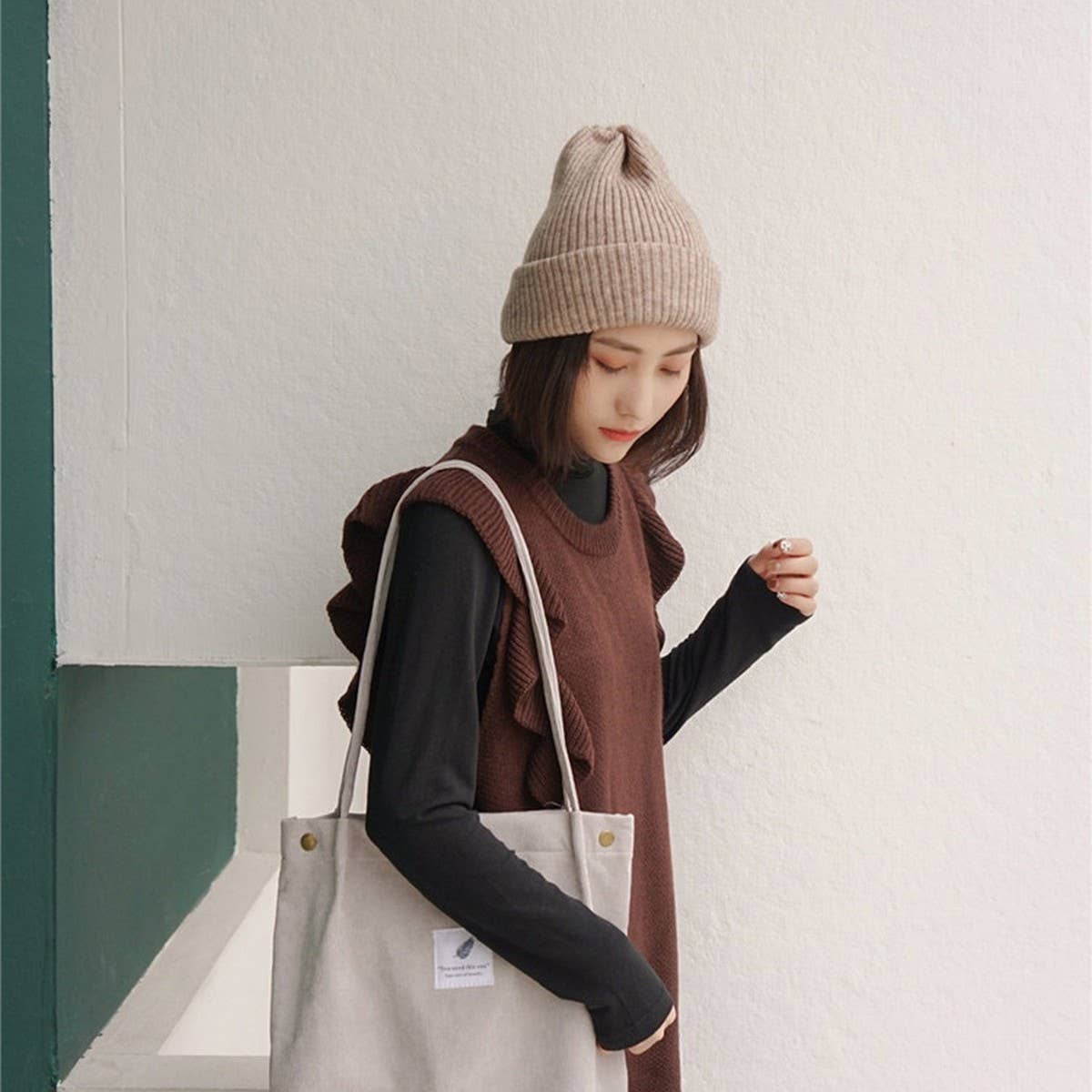 CORDUROY SNAP-BUTTON LARGE-CAPACITY SHOULDER BAG - NINEXIS