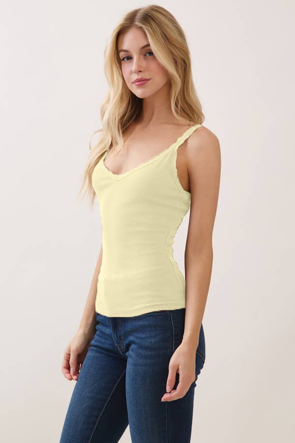 RK56967 - V-NK LACE TRIMMED TANK TOP