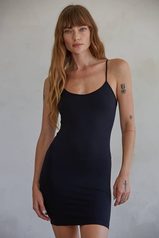 S1170 | Seamless Cami Spaghetti Strap Sleeveless Slip Dress
