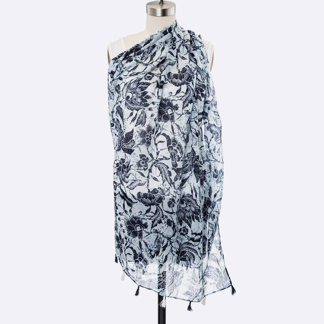 Artini Accessories - Floral Print Large Tassel Scarf