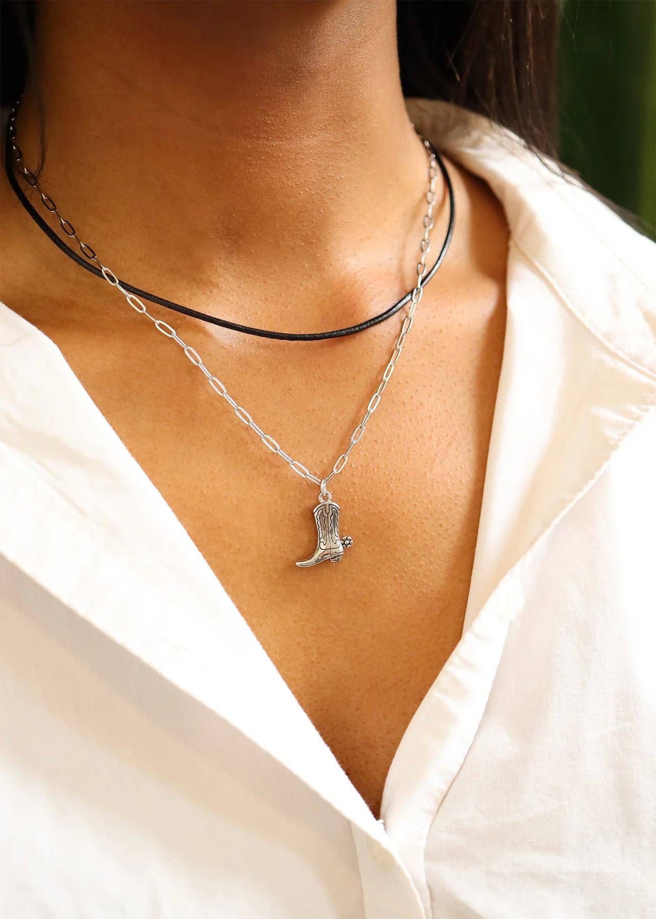 Black Leather Cord Necklace w/ Stainless Steel Lobster Clasp