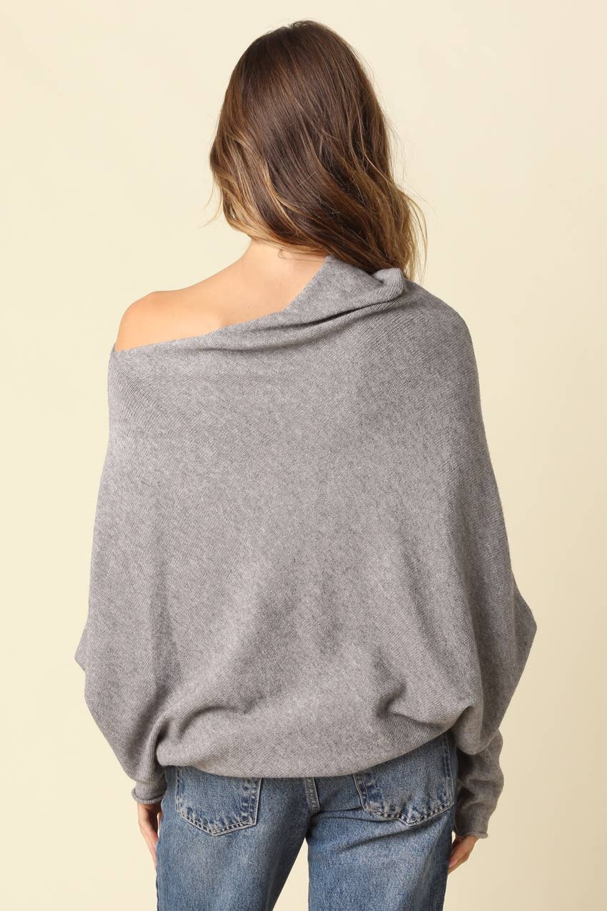 Amar Asymmetric Off-Shoulder Sweater - Olivaceous