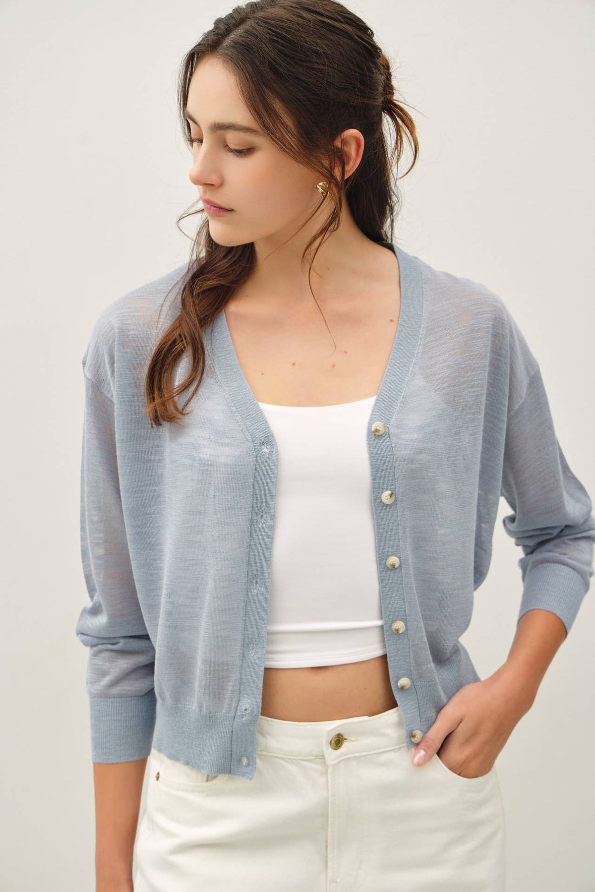 Be Cool - ULTRA FINE SLUBBED V-NECK FINE KNIT CARDIGAN