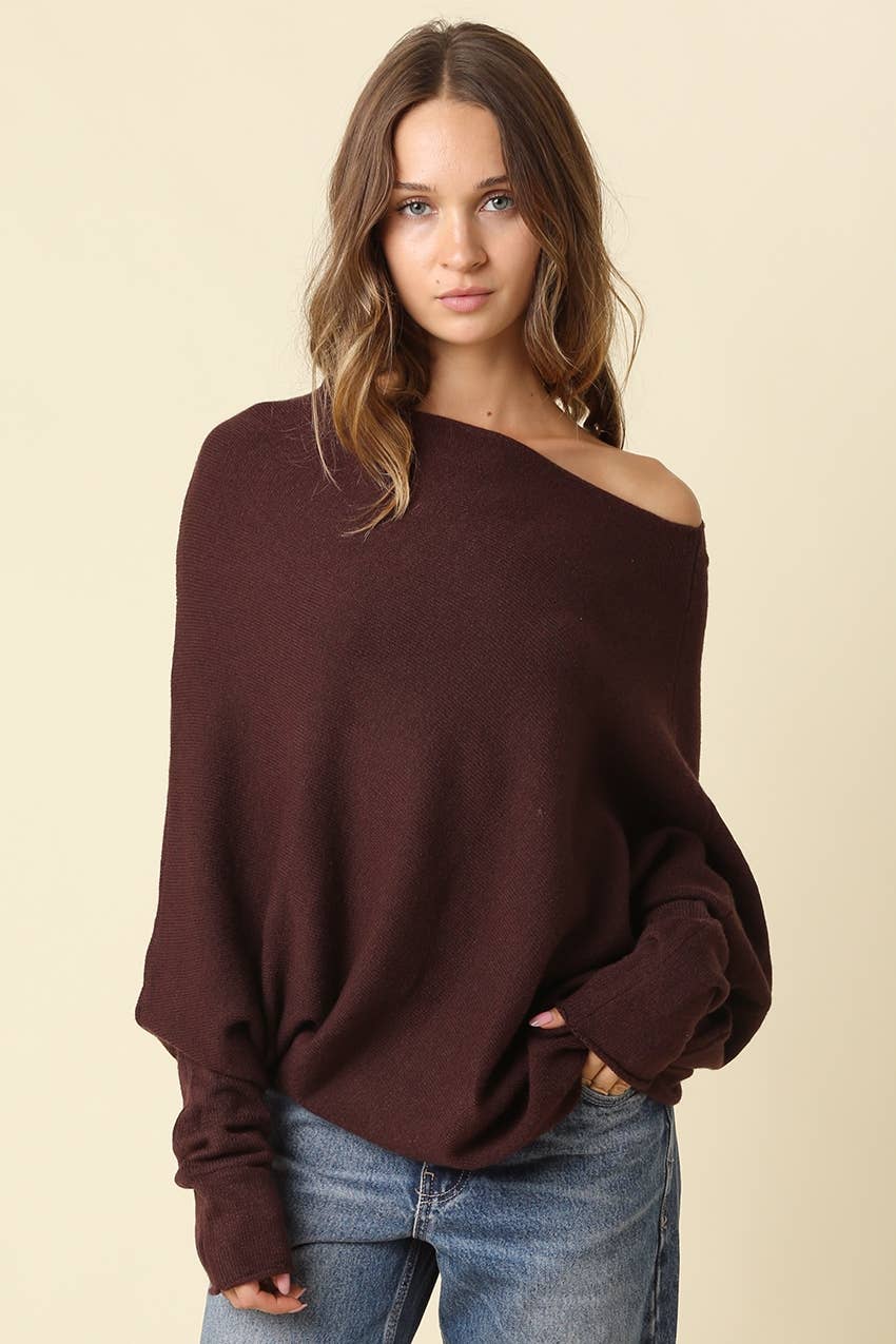 Amar Asymmetric Off-Shoulder Sweater - Olivaceous