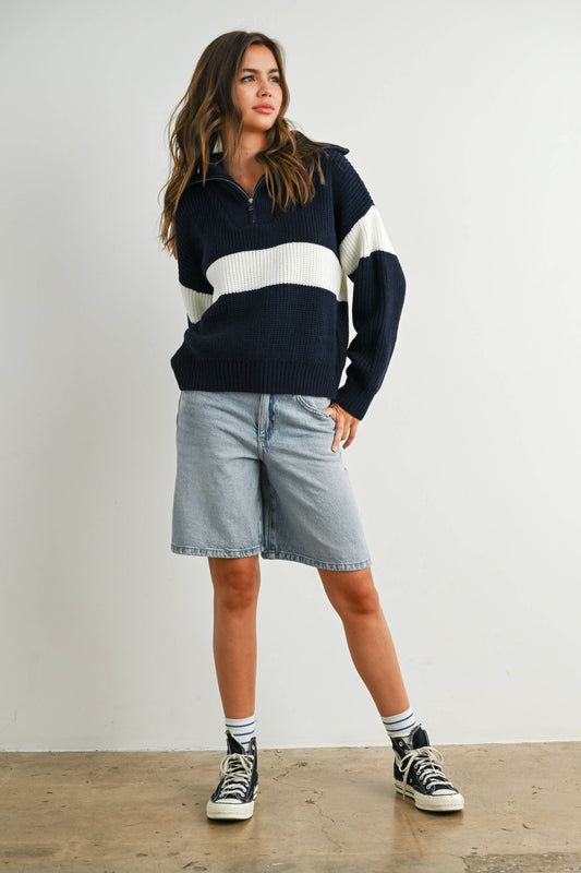 BUTTERMELON - Neck Zip-Front Long Sleeve Top - BMW7891