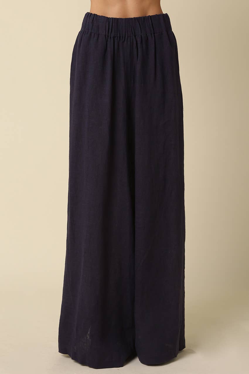Jerri Linen Wide-Leg Pants - Olivaceous