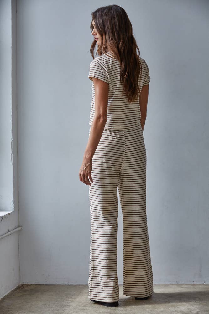 Knit Polyester Cotton Striped Short Sleeve Top - By Together
