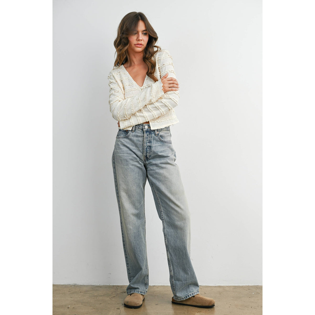 BUTTERMELON - Ruched Ribbon Knit Top - BMT8185