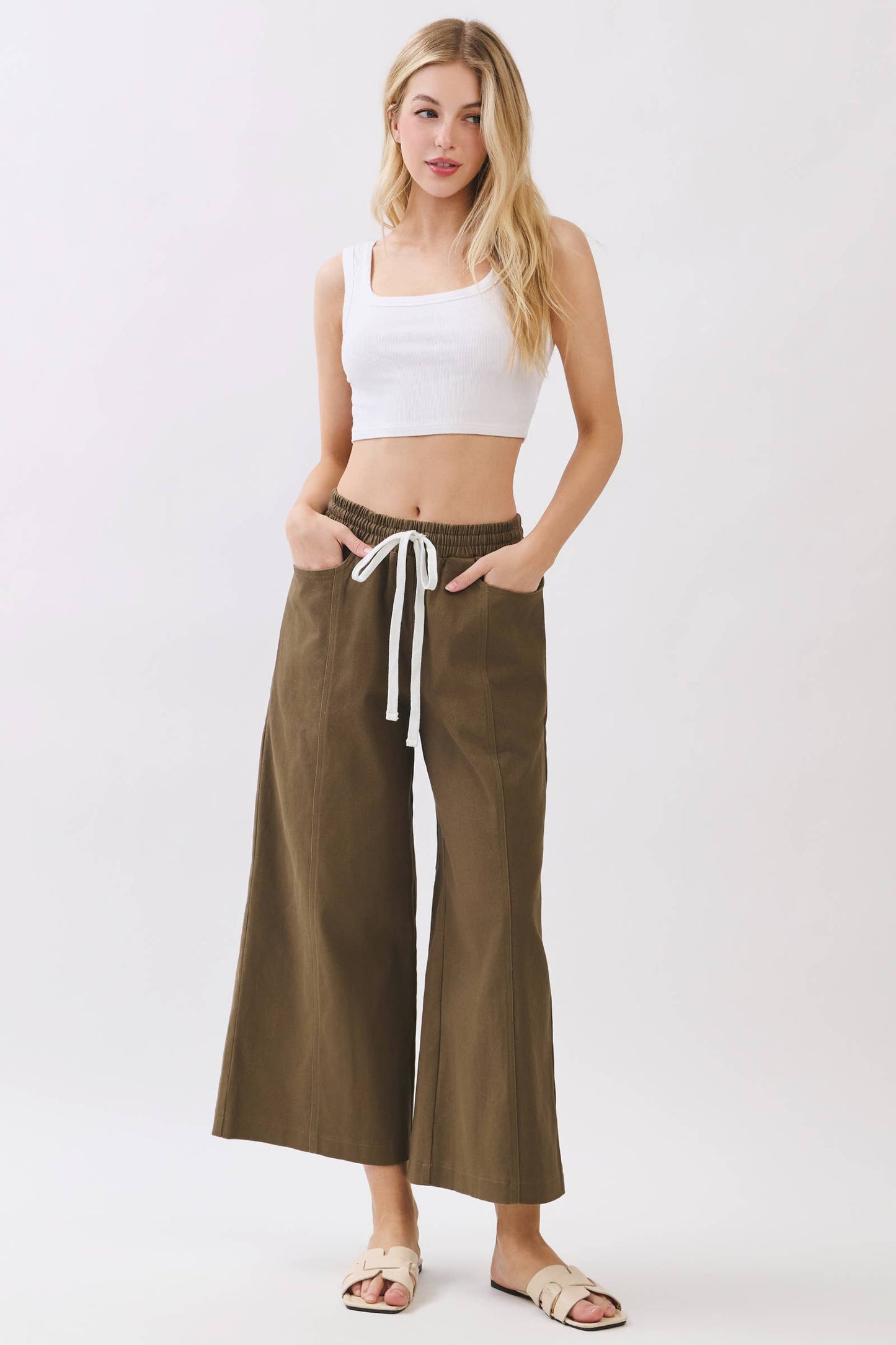 COTTON SPAN WIDE LEG PANTS - Final Touch