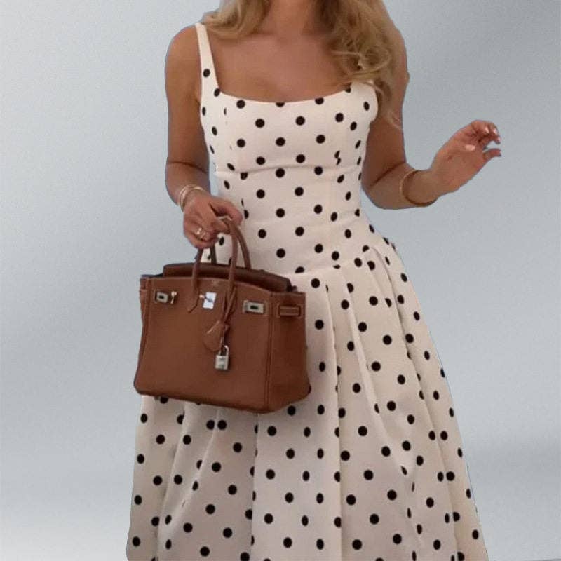 Polka Dot Fitted Spaghetti Strap Dress - Sheer Trend