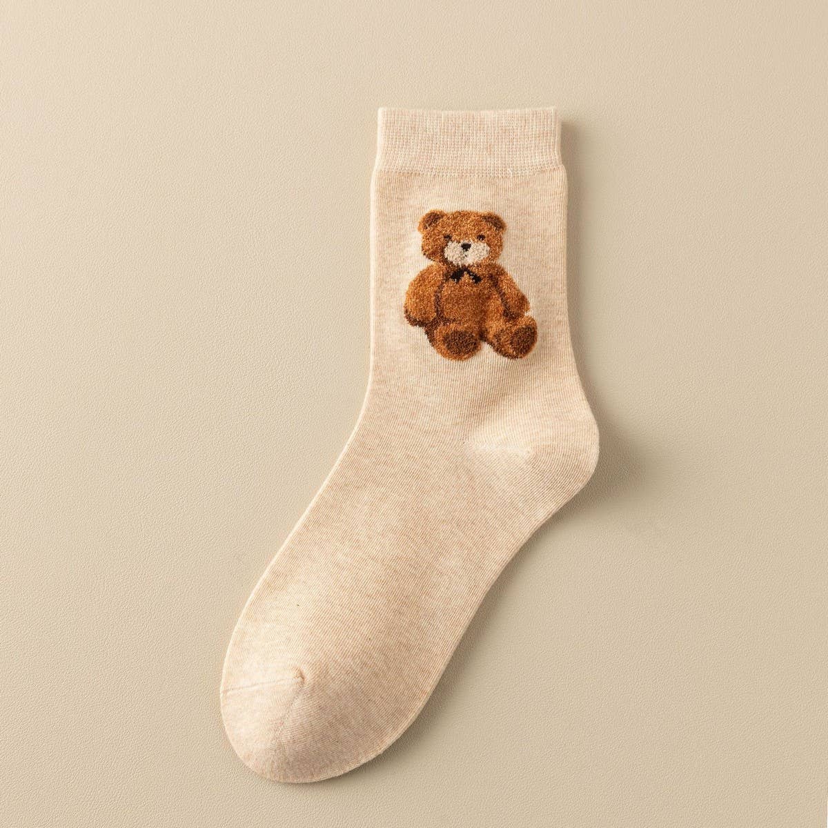 WOMEN BROWN BEAR COTTON CREW SOCKS - NINEXIS