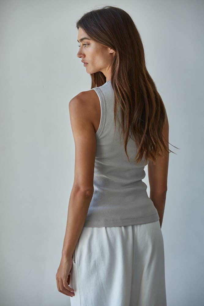 Knit Cotton Ribbed Round Neck Sleeveless Tank Top - By together