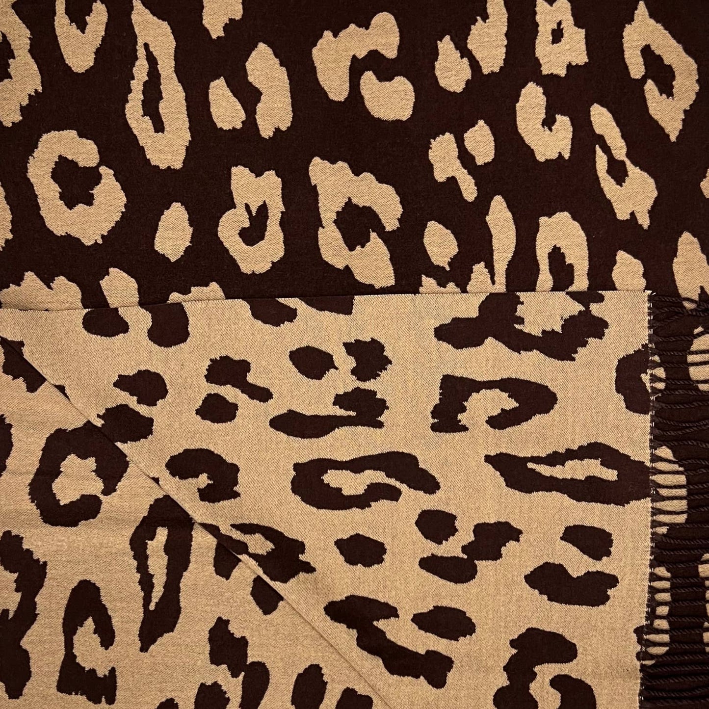 London Scarves - Leopard print on cashmere blend scarf finished with tassels