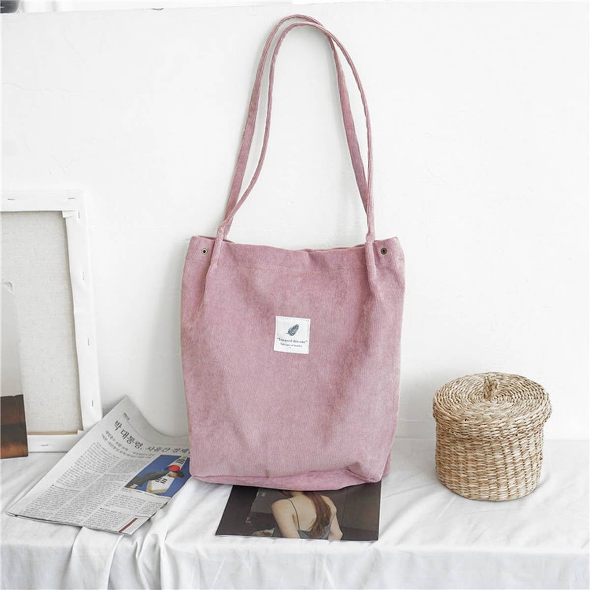 CORDUROY SNAP-BUTTON LARGE-CAPACITY SHOULDER BAG - NINEXIS