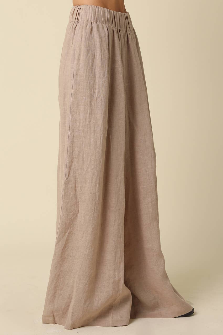 Jerri Linen Wide-Leg Pants - Olivaceous