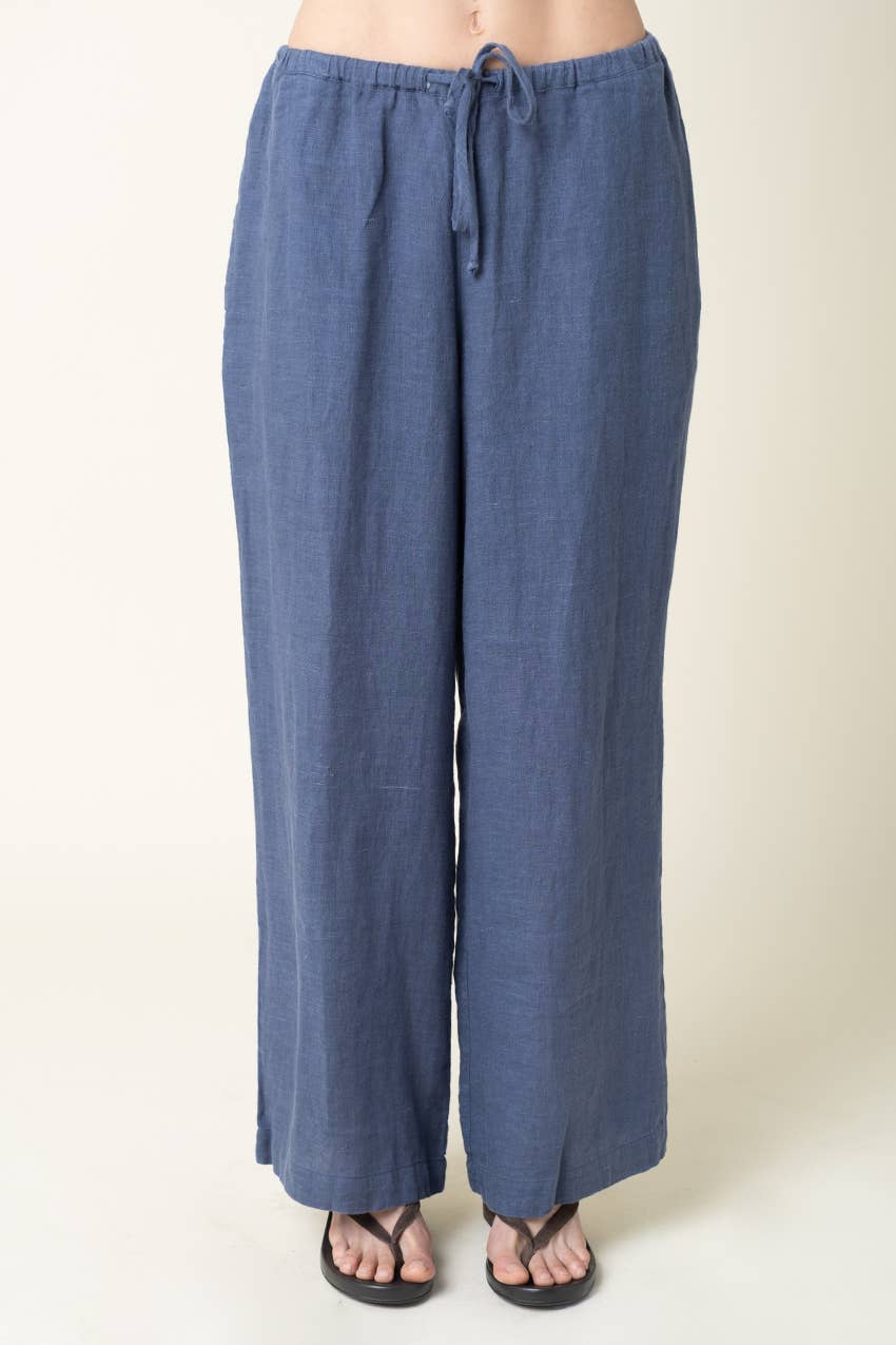 Millie Wide-Leg Drawstring Linen Pants - Olivaceous