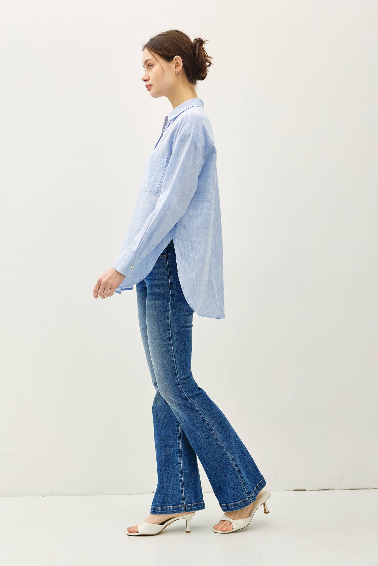 Be Cool - COTTON LINEN BLEND LONG SLEEVE BUTTON UP SHIRT