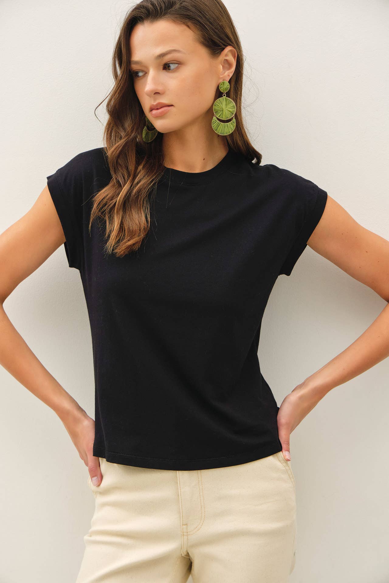 Be Cool - GARMENT DYED COTTON CAP SLEEVE CREW NECK