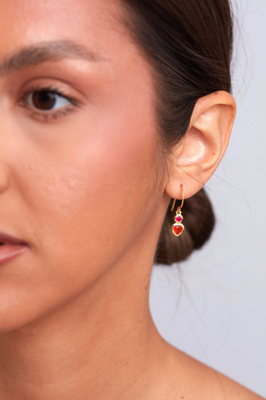 Schmuckoo Berlin - Jazlyn Earring Gold Plated - Carnelian & Pink Fuchsia Onyx