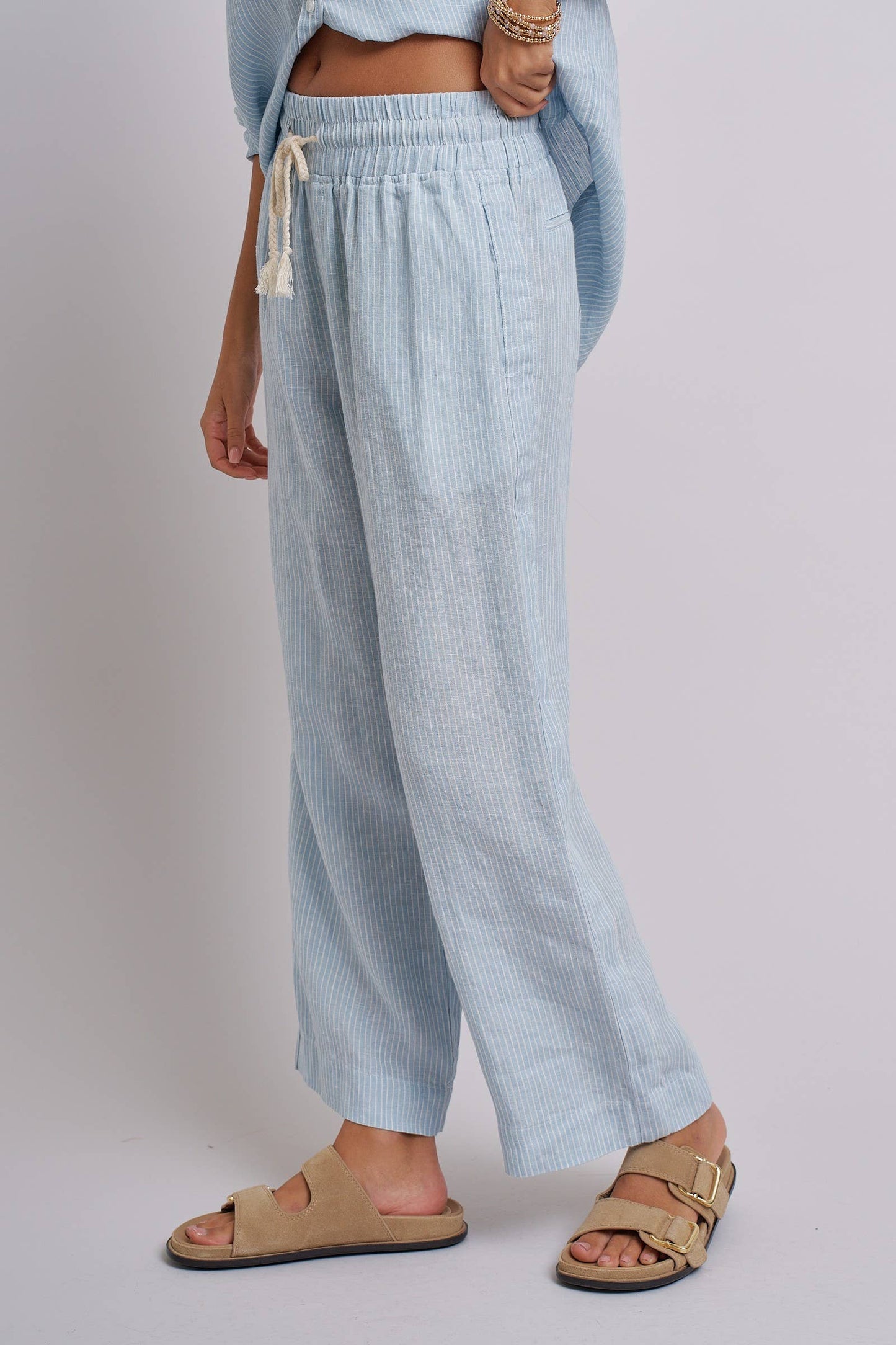 Urban Daizy - Linen Wide-Leg Drawstring Pants