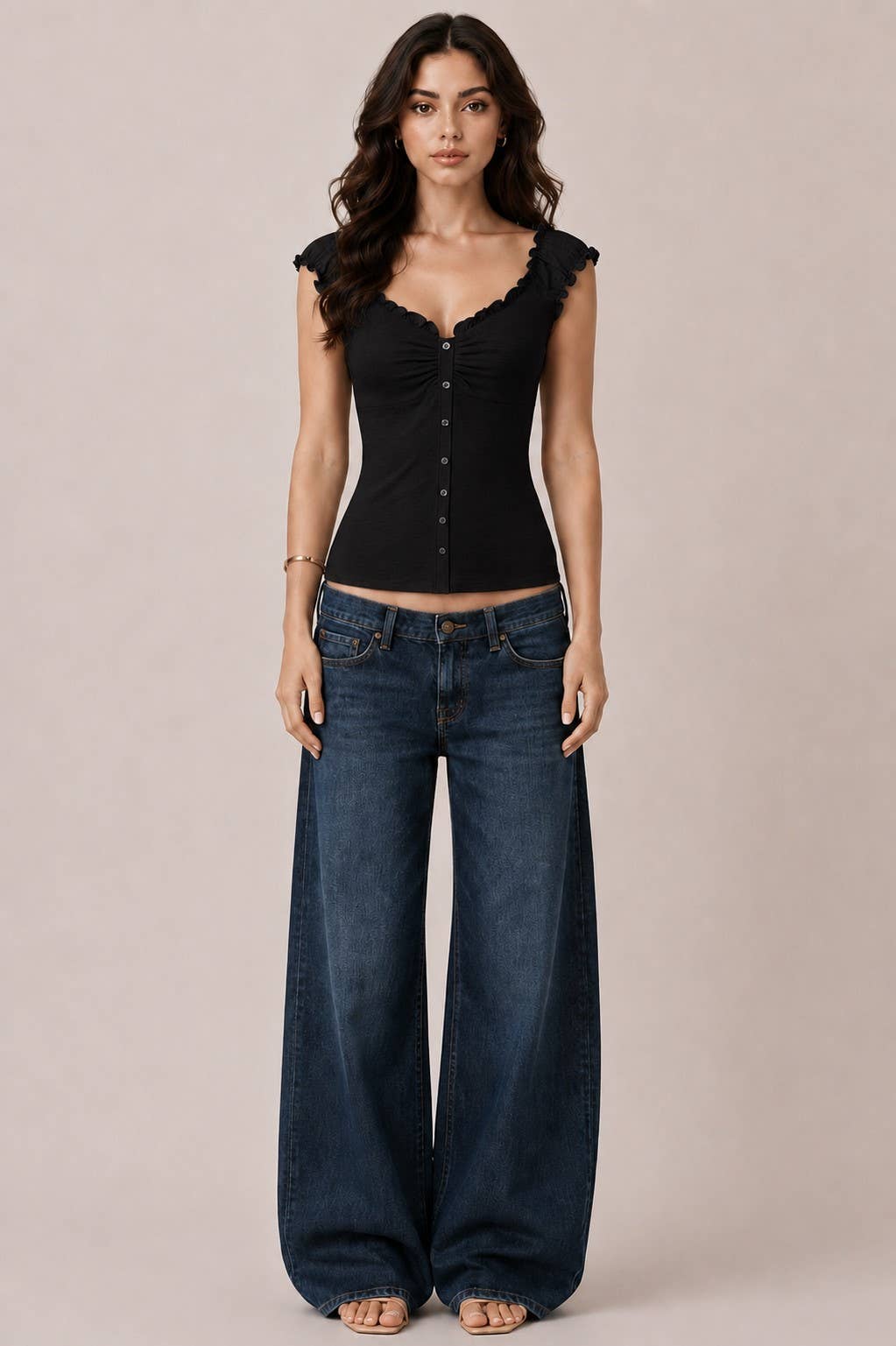 BUTTON DOWN FRIL DETAIL TANK TOP - Heart & Hips