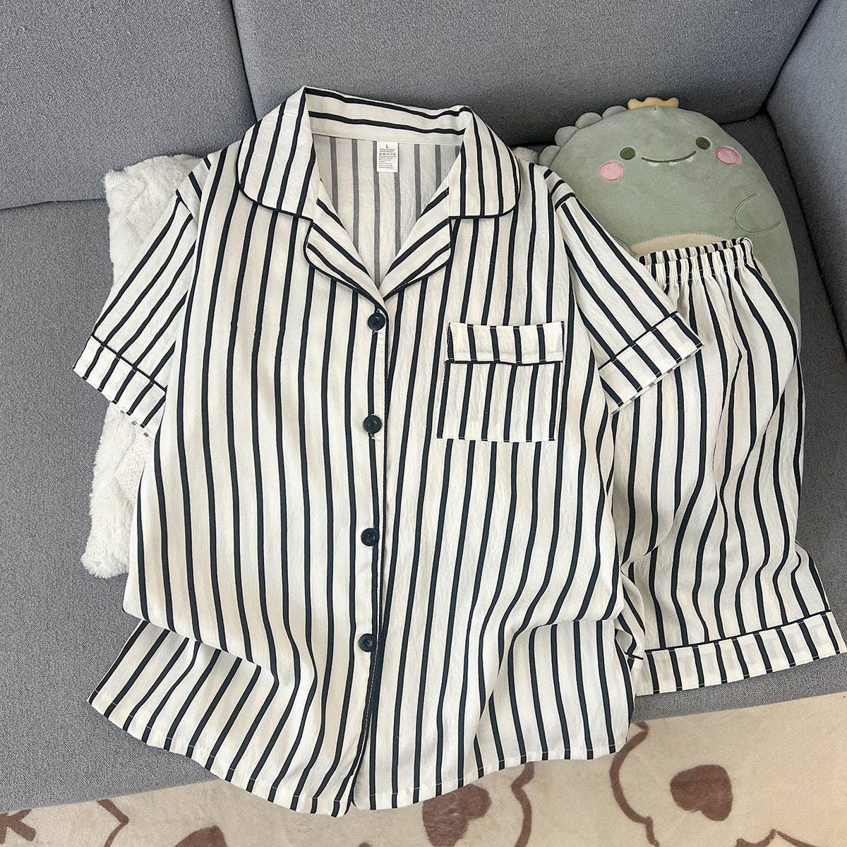 Summer Short Sleeve Cloud Cotton Pajama Set Women Shorts Homewear - Sheer trend