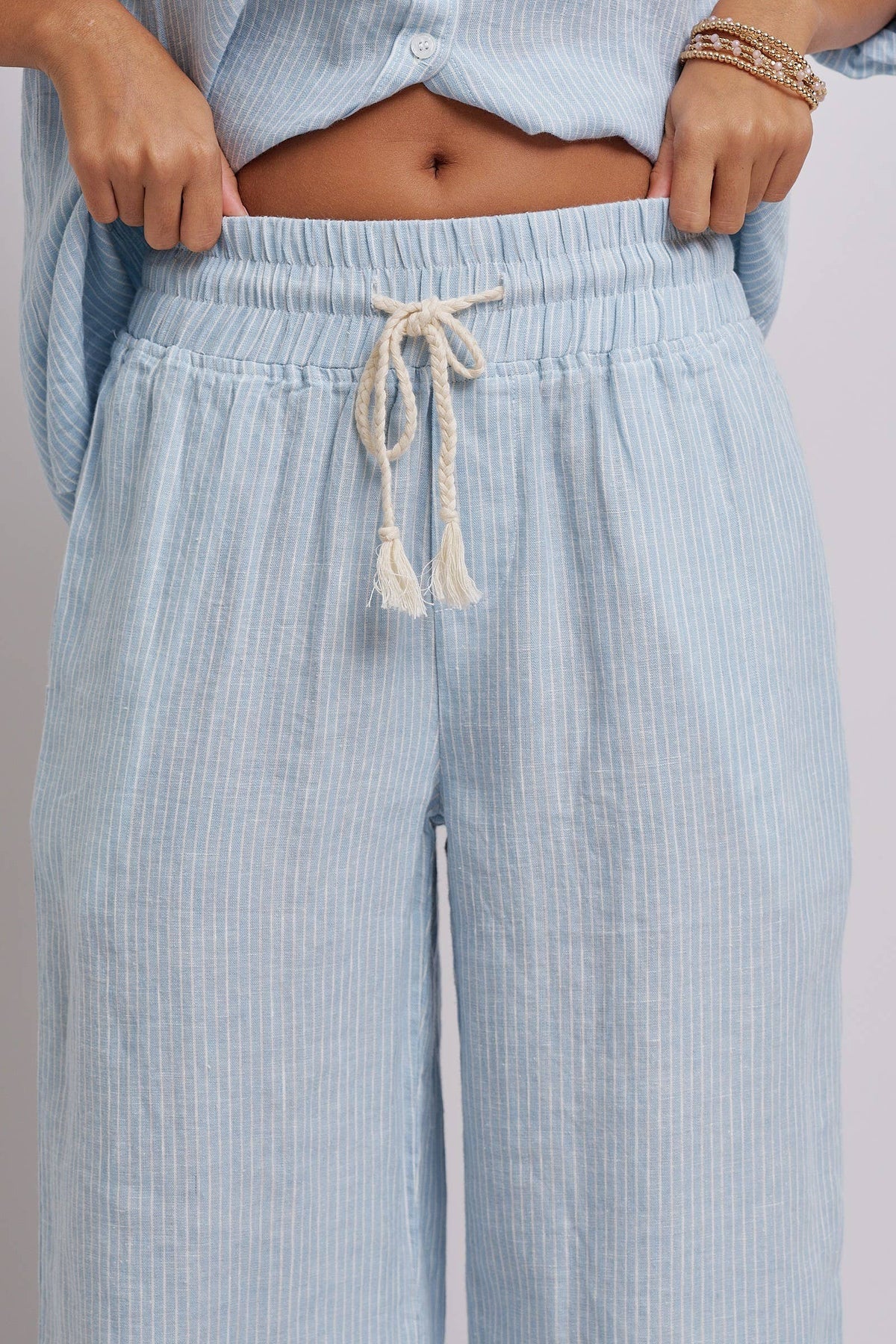 Urban Daizy - Linen Wide-Leg Drawstring Pants