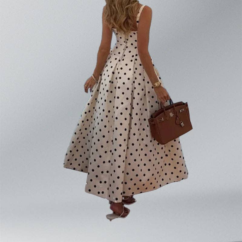 Polka Dot Fitted Spaghetti Strap Dress - Sheer Trend