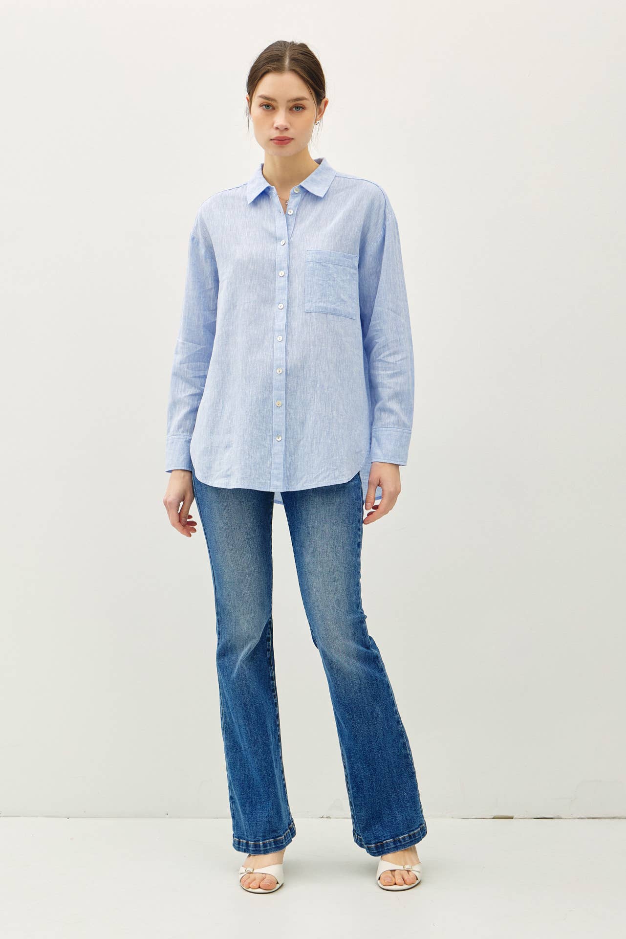 Be Cool - COTTON LINEN BLEND LONG SLEEVE BUTTON UP SHIRT