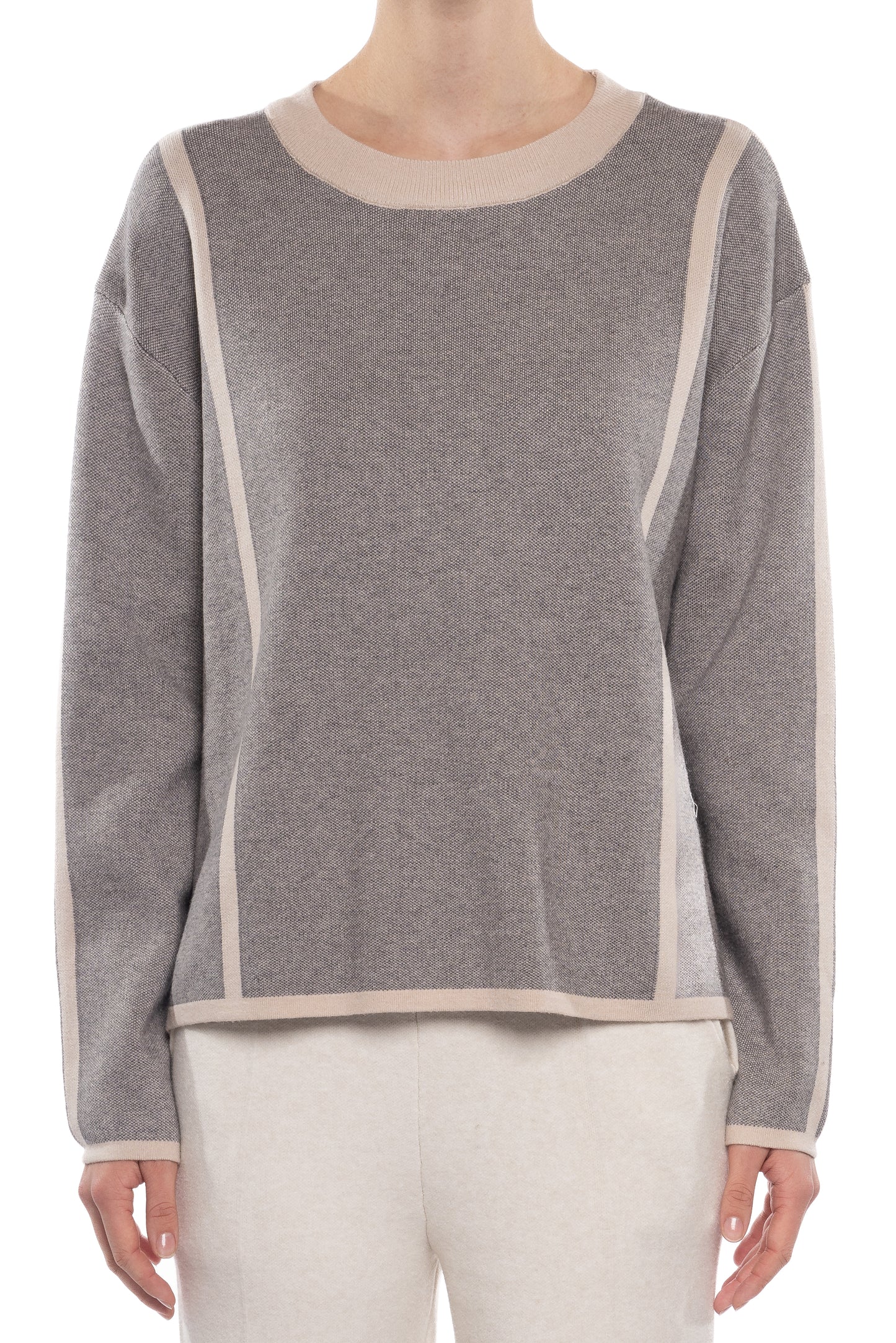 CREW NECK STRIPE HI-LOW SWEATER