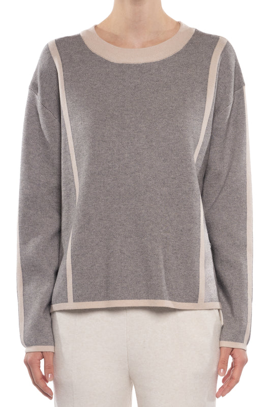 CREW NECK STRIPE HI-LOW SWEATER