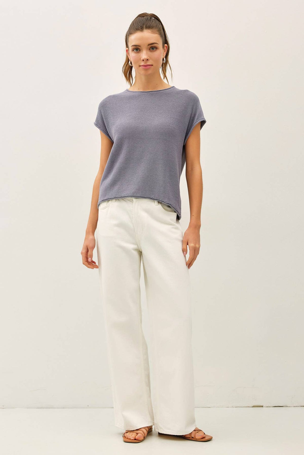 Be Cool - BOXY SHORT SLEEVE SWEATER W RAW SEAM