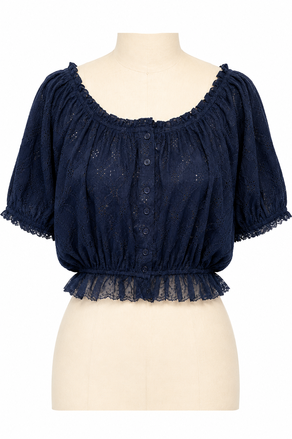 Eyelet Lace Peasant Crop Top