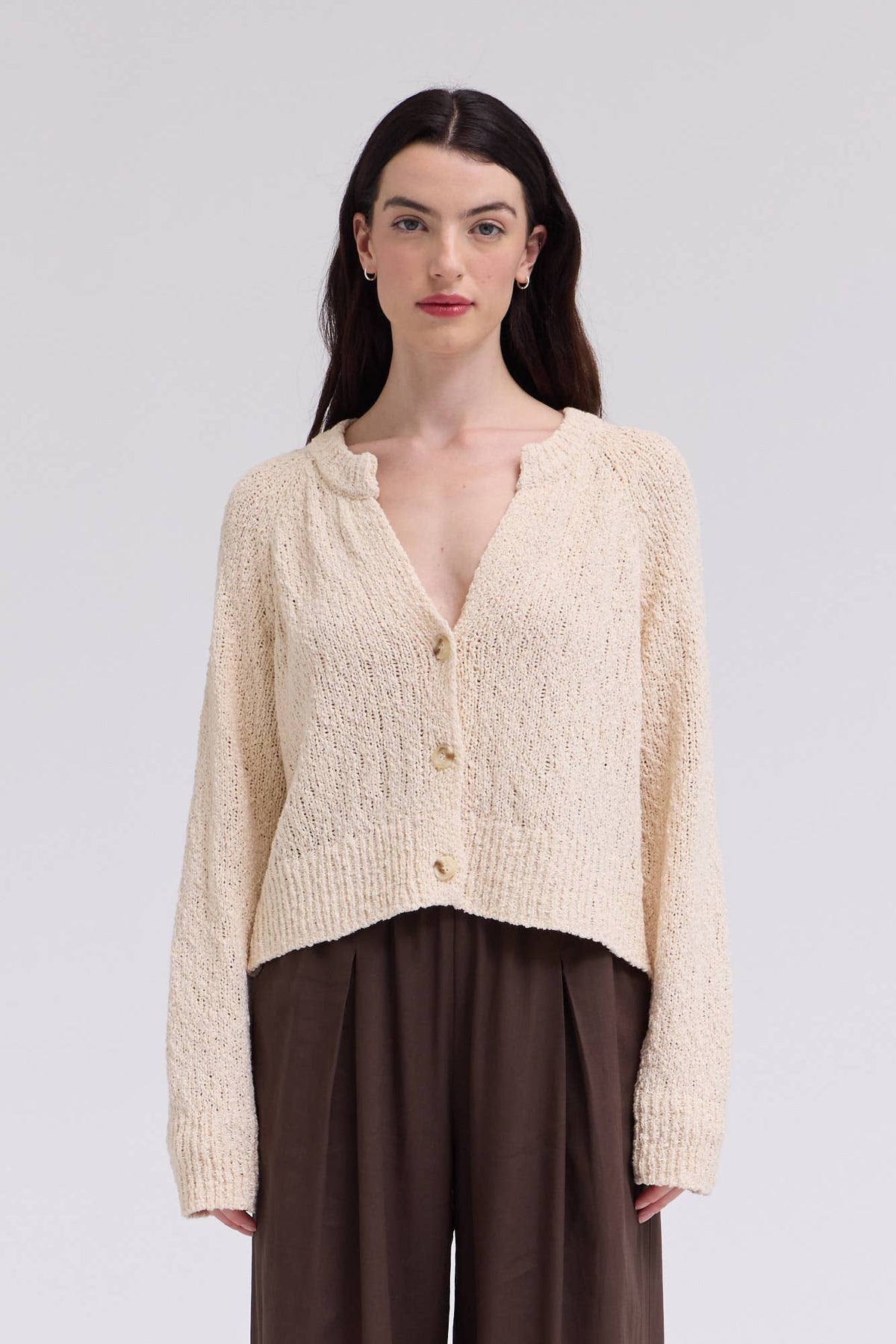 Grade & Gather - 80476TY - TEXTURED VNECK CARDIGAN