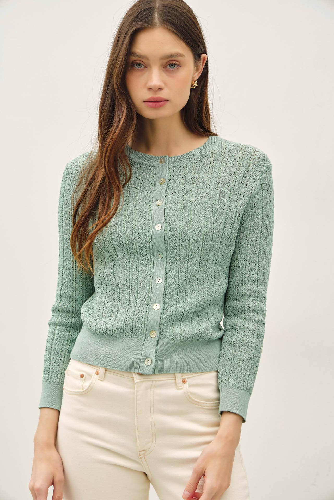 Be Cool - POINTELLE 3/4 SLEEVE CARDIGAN
