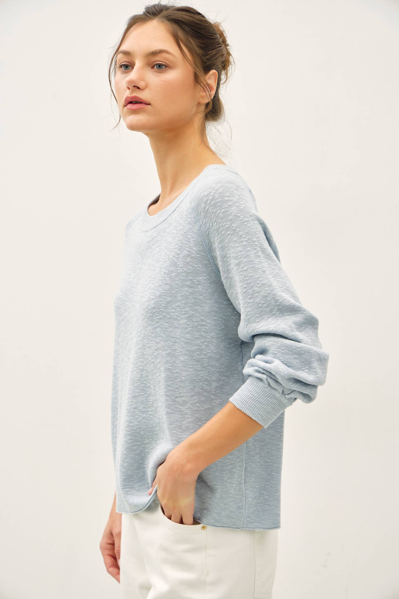 Be Cool - RAGLAN LONG SLEEVE PULLOVER SLUB YARN KNIT SWEATER