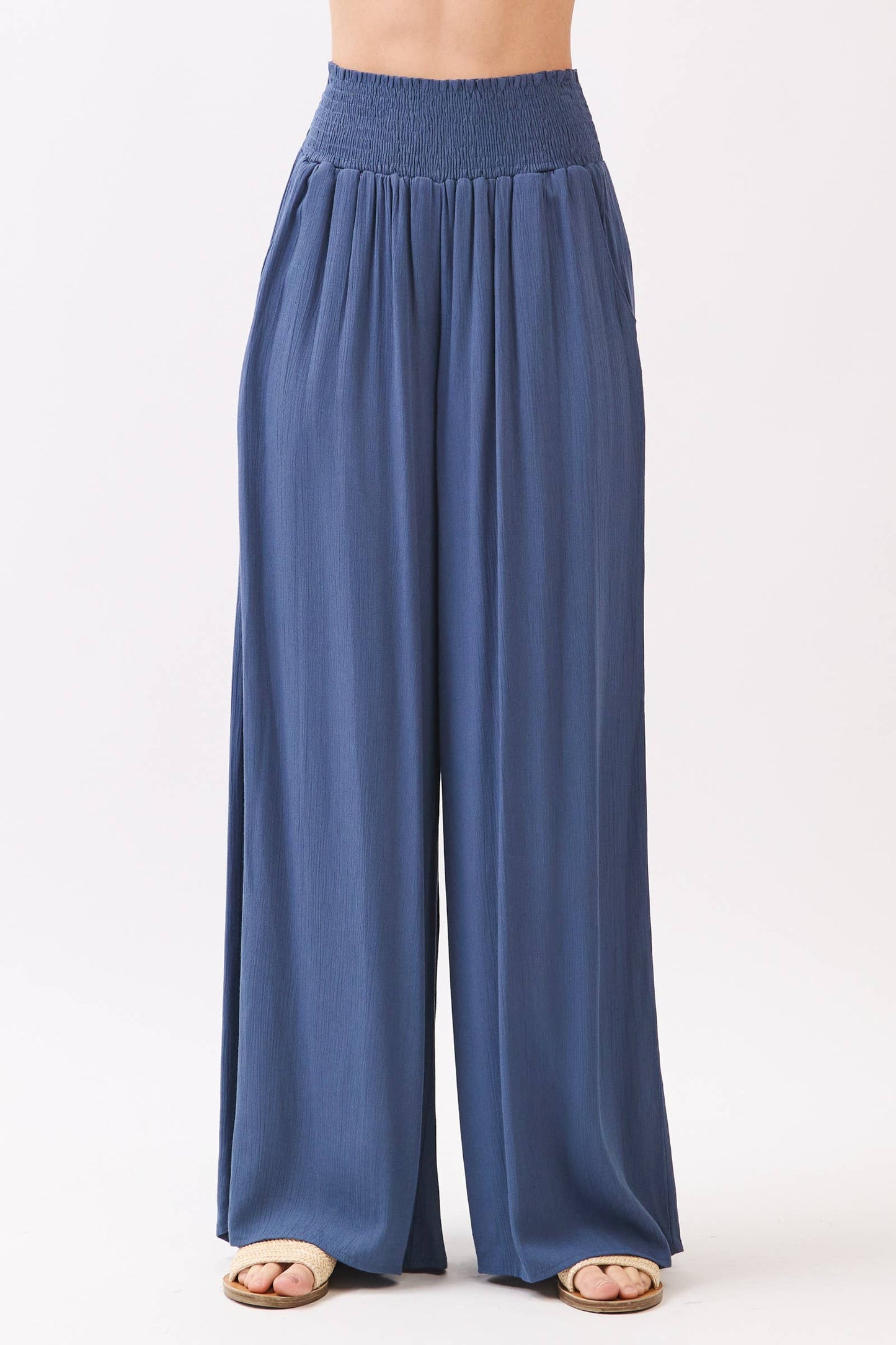 WIDE SMOCK WAIST WIDE LEG PANTS - VNP70263D