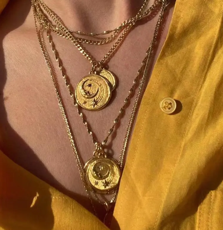  Athena Luna Coin Charm Necklace- 2 lengths14K gold